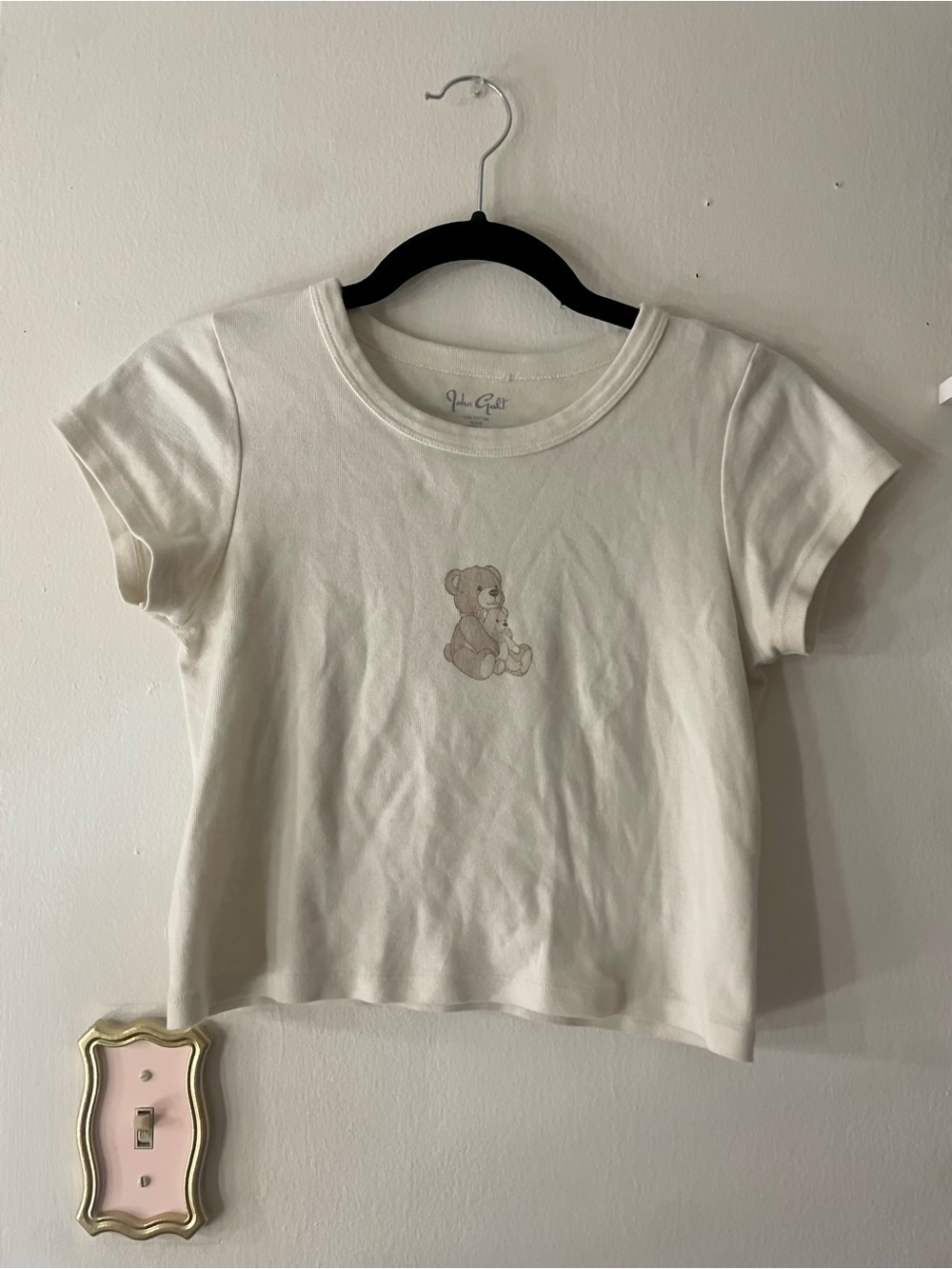Brandy Melville Cream Teddy Bear Baby Tee